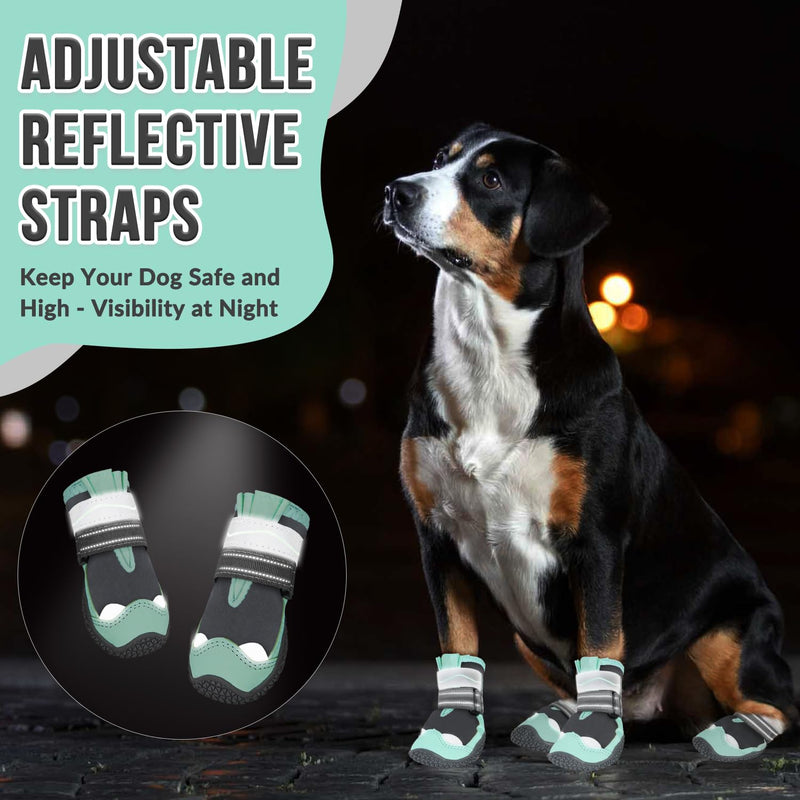 SlowTon Dog Shoes for Large Small Medium Dogs - Waterproof Dog Boots for Summer Hot Pavement, Paw Protector for Outdoor Walking Winter Snow, Anti-Slip Rubber Dog Booties for Hard Floor (Green Gray, 8) D-Green Waterproof #8 (Width 3.0 inch) for 74-91 lbs - BeesActive Australia