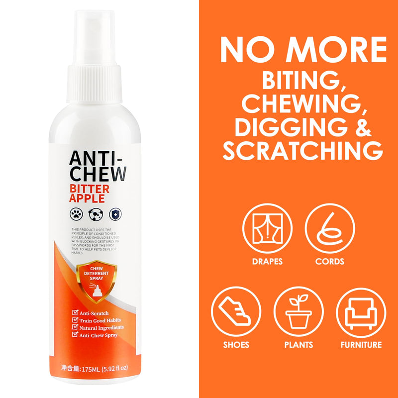 Bitter Apple Spray for Dogs to Stop Chewing. 175ML No Chew Spray for Dogs. Effective Dog Deterrent Spray for Carpet Furniture & Plant. Anti Chew Spray for Dogs Puppies. Alcohol-Free & Non-Toxic Orange - BeesActive Australia
