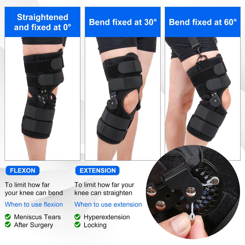 Hinged ROM Knee Brace with Side Stabilizers, Post Op Knee Immobilizer for Arthritis, ACL, MCL, PCL, Meniscus Tear, Medical Orthopedic Support After Surgery (Upgraded Version, Medium) Upgraded Version