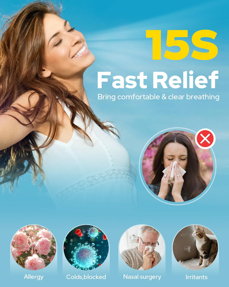 Nasal Irrigation System with 40 Saline Packets, 15s Quick Relief, Nettie Pot Sinus Rinse with 4 Speeds, 1000mah USB-C Charging, 6 Nozzles for Kid Adult, IPX7 Waterproof, Congestion Pressure Relief - BeesActive Australia