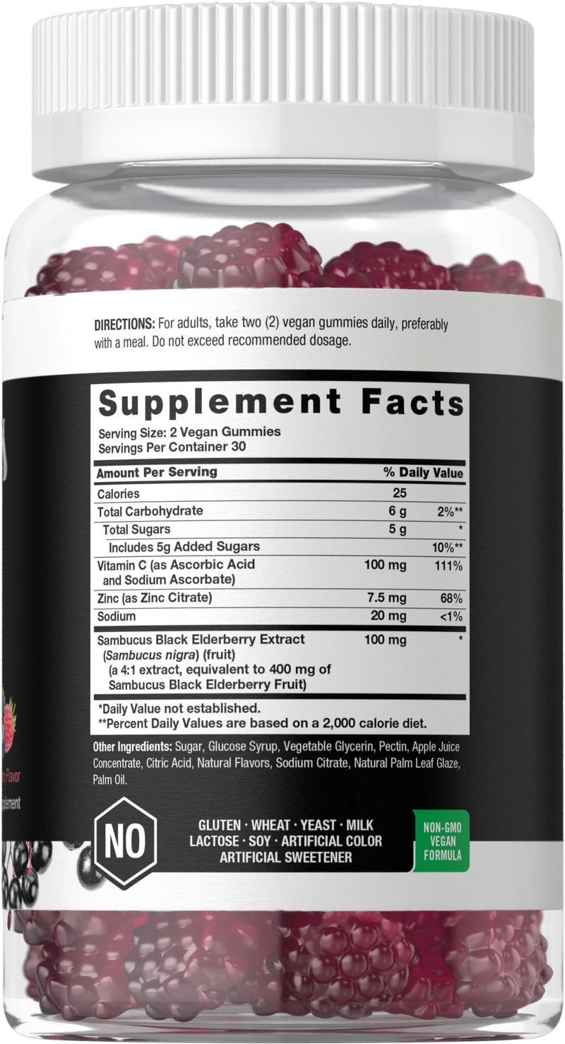 Horbäach Sambucus Black Elderberry Gummies | 60 Count | with Zinc and Vitamin C | Berry Flavor | Vegan, Non-GMO, Gluten Free Extract for Adults | by Berkshire Labs