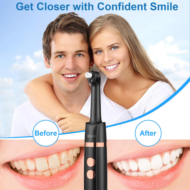 Tooth Polisher - SIQUER Plaque Remover for Teeth Whitening Dental Tools Electric Tartar Polishing Teeth Cleaning Kit with LED Light 5 Speed Modes with 5 Replacement Brush Heads (Black) Black