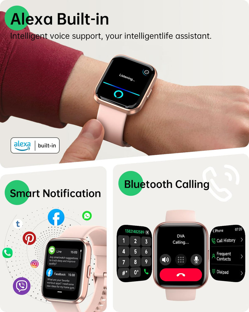 Smart Watches for Women, 1.83" Alexa Smart Watch for Android & iPhones with Call/SMS/Reminder, 120+ Sport Modes Fitness Watch with Sleep/Heart Rate Monitor, Activity & Health Tacker, 3ATM Sport Watch Soft pink