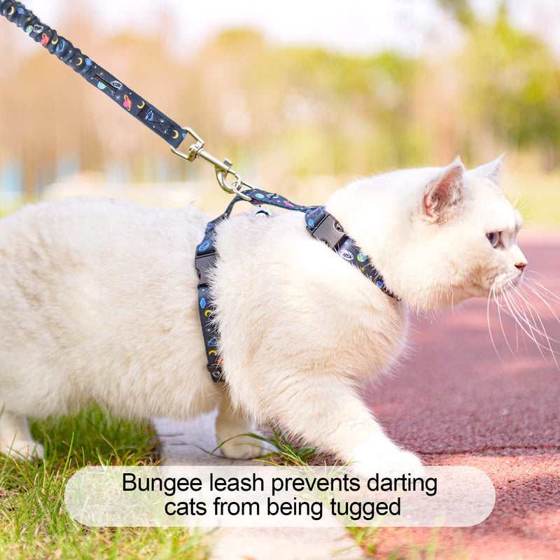 BEAUTYZOO Cat Harness and Leash Set Escape Proof for Walking, Kitten Soft Adjustable Vest Harnesses for Small Medium Large Cats, Easy Control Breathable Plaid Ribbon Nylon for Outdoor Indoor Use Black Star&Moon - BeesActive Australia