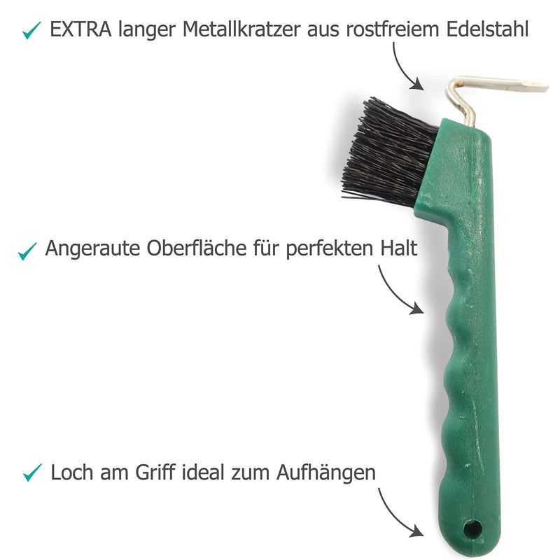 Hoof picker for horses, donkeys, goats hoof with extra sturdy brush and ergonomic handle (2x green) 2x green