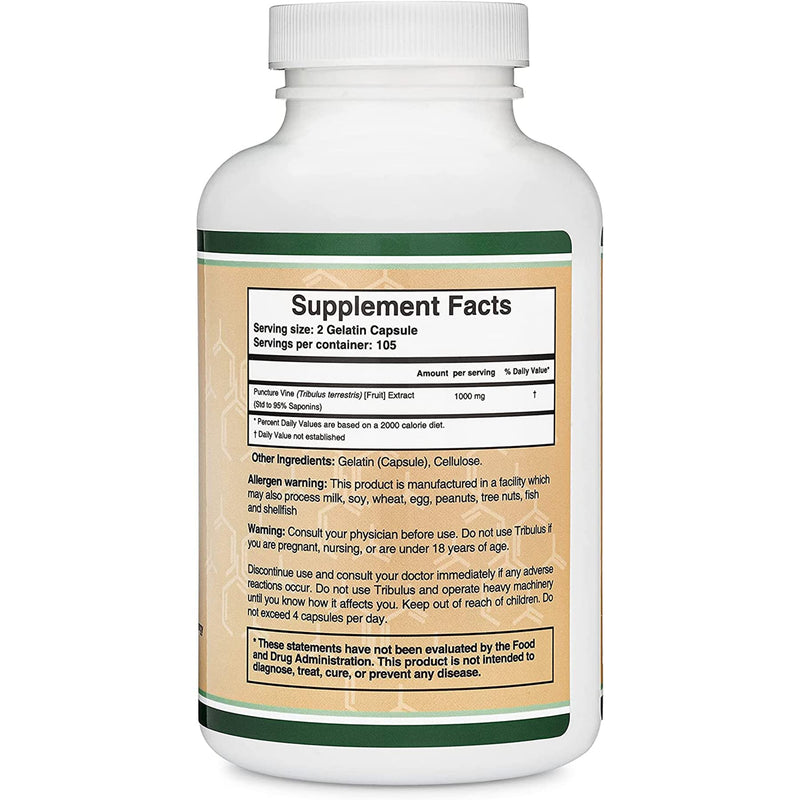 Tribulus Terrestris for Men (Purest 95% Saponin Content) 210 Capsules, 1,000mg Concentrated Fruit Extract (Third Party Tested, Vegan Safe, Non-GMO) for Stamina and Energy by Double Wood - BeesActive Australia
