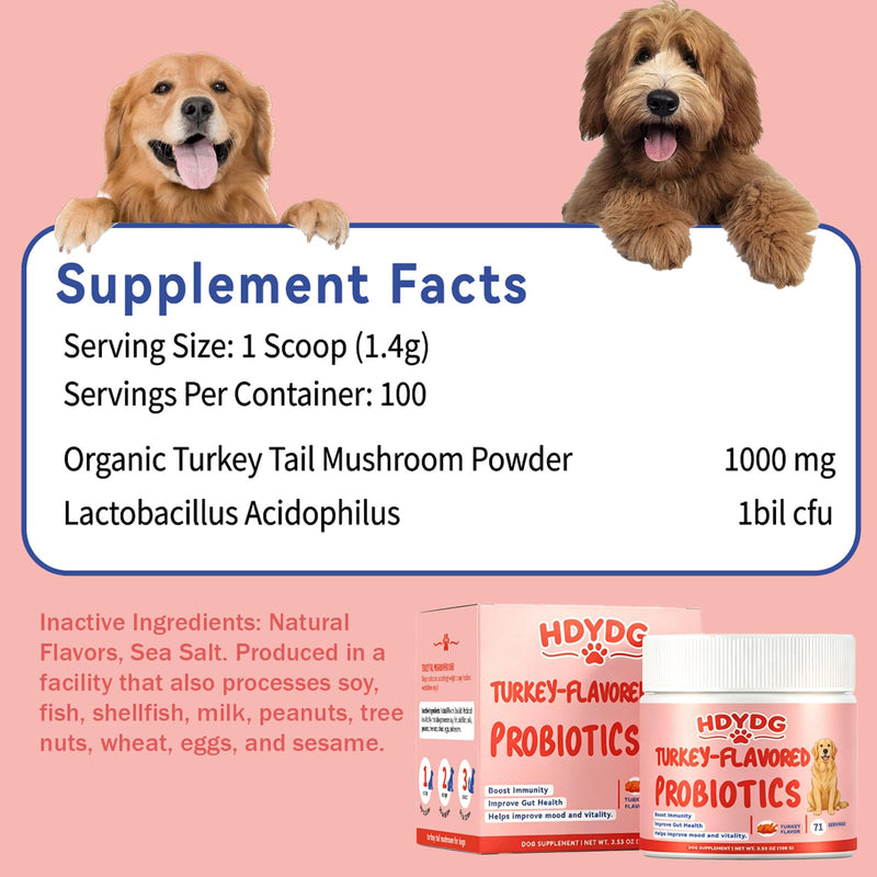 Turkey Tail Mushroom Powder for Dogs – Probiotics Supplement for Gut & Skin Health – Supports Immune System & Reduces Bumps – 100 Servings Dog Vitamins 1