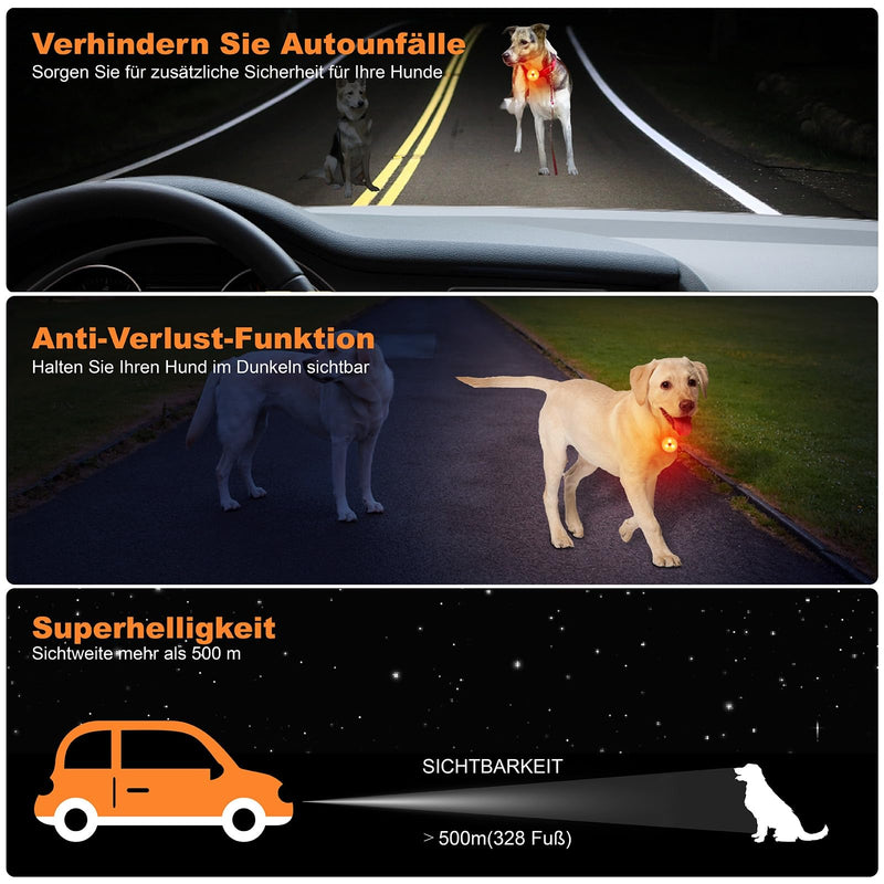 AHJ dog light, flashing light, school bag, children, safety LED flashing light for dogs - cats, USB-C rechargeable LED light, light collar dog, light for joggers - walkers - cyclists, orange - BeesActive Australia