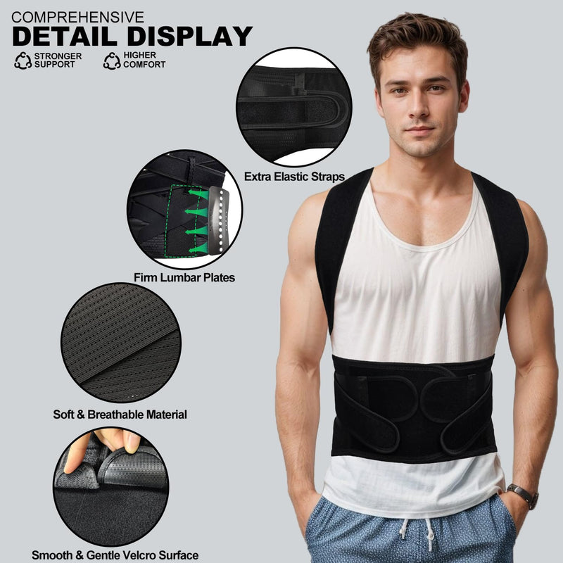 Upgraded Back Brace Posture Corrector for Women and Men - Adjustable Back Brace with Bionic Bone Lumbar Panel for Upper & Lower Back Pain Relief, Sciatica, Herniated Disc XXL(42-46Inch) XX-Large(42-46 Inches) - BeesActive Australia