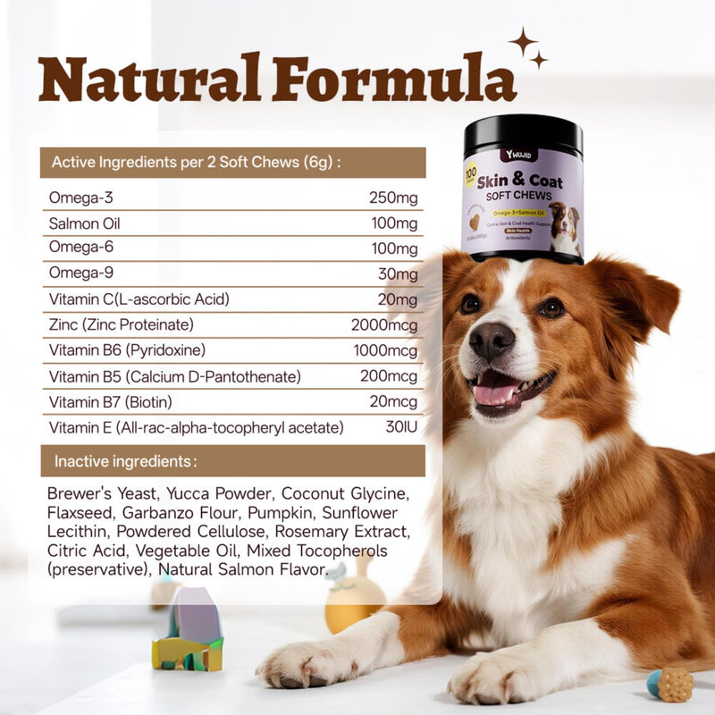 Salmon Oil Skin & Coat Supplement for Dogs-Omega 3 Fish Oil for Dog Healthy Skin,Glossy Coat with EPA & DHA Fatty Acid Heart Hip Joint Health,Skin Allergy,Hot Spot,Dry Skin,Itch Relief,Shedding