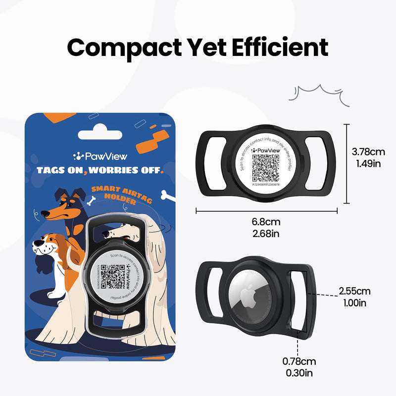 AirTag Dog Collar Holder, Smart QR Code AirTag Holder for Cats and Dogs - Scan Alert | Instant Location | Pet Online Profile | Contacts Info | Pet APP Remote Control (1 Pack, Black) - BeesActive Australia