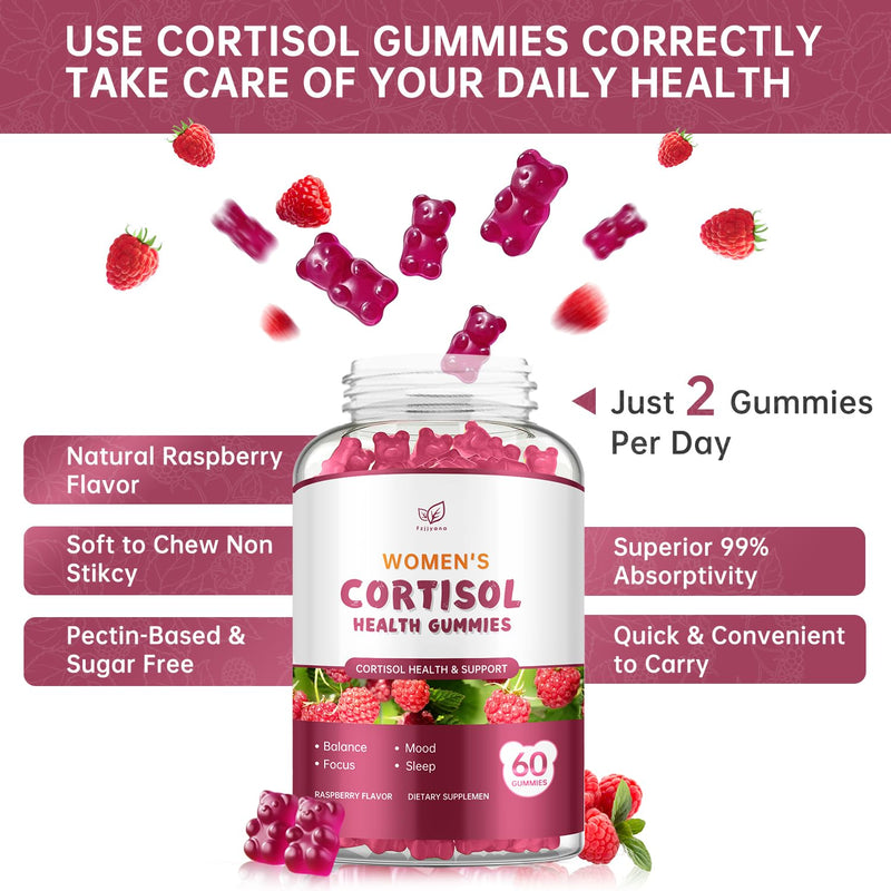 Cortisol Supplement for Women,cortisol manager Gummies,with rhodiola rosea,l-theanine,Phosphatidylserine,magnesium ashwagandha - Emotional support, adrenal balance, sleep, raspberry flavor, 60 Count 60 Count (Pack of 1)