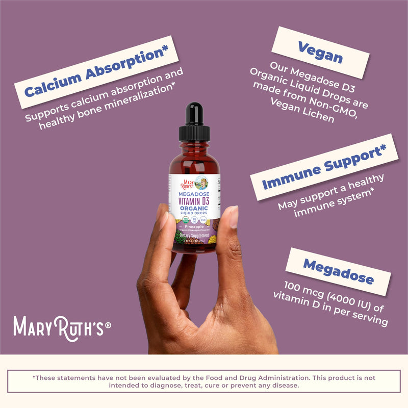 MaryRuth Organics Vitamin D3 Liquid Drops | Megadose 4000 IU | USDA Organic Liquid Vitamin D Spray for Adults & Kids | Immune Support & Bone Health | Vegan | Gluten Free | Non-GMO | 30 Servings - BeesActive Australia