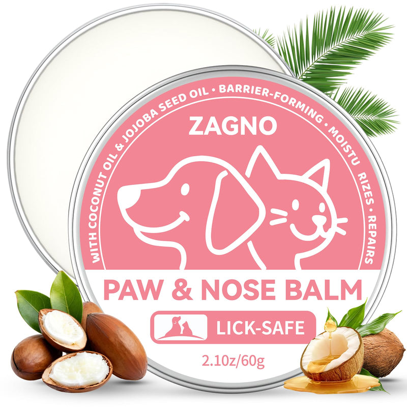All-Natural Lick-Safe Dog Paw Balm With Coconut Oil |Fast Repair & Nourishment for Irritated Paw Pads & Nose | Cat Wax & Cream, Suitable for Dry, Cracked, and Irritated Noses | Hoof Care | 2.1 oz