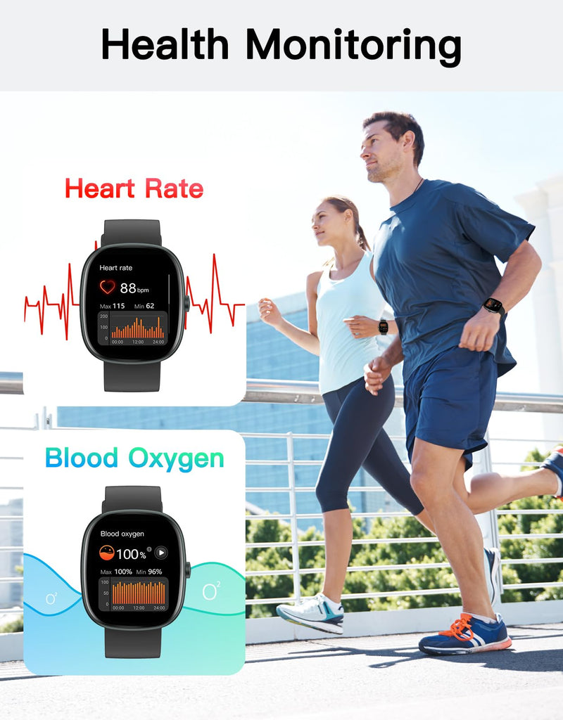 Fitness Trackers for Men Women with Bluetooth Call 24/7 Heart Rate & Blood Oxygen Monitor Sleep Tracker, Steps/Calories Counter Stopwatch/Timer/Alarm Clock, Pedometer for Walking Waterproof (Black) Black - BeesActive Australia
