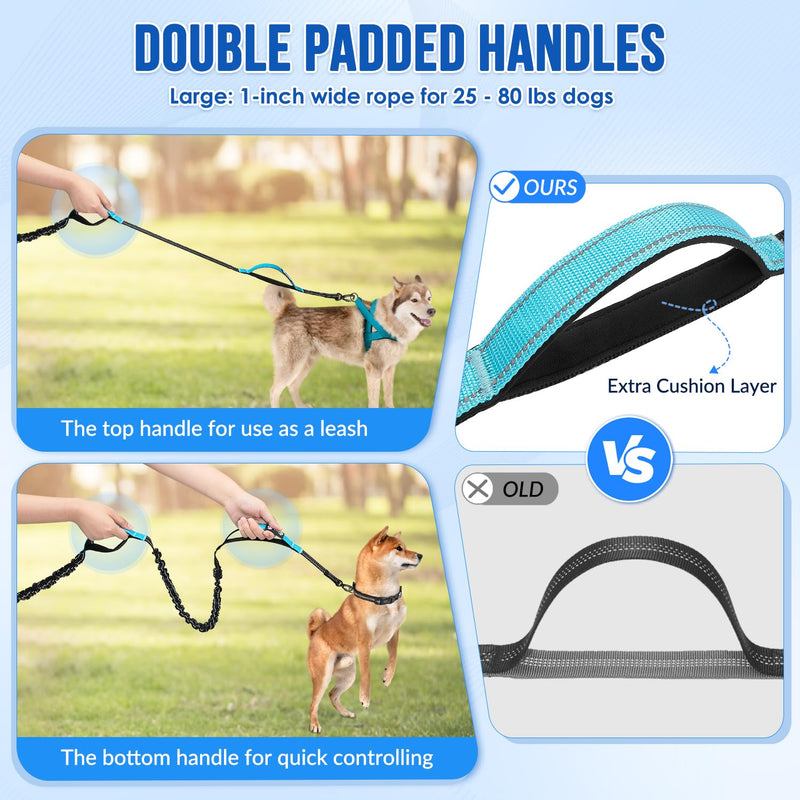 SlowTon Hands Free Dog Leash - with Removable Zipper Pouch, Shock Absorbing Bungee, Dual Handle & Reflective Stitches, Wide Padded Adjustable Waist Leash for Dogs Walking Running (L, for 1 Dog) Large for 25 - 80 lbs