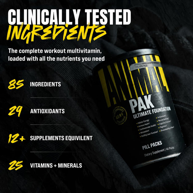 Animal Pak - Convenient Multivitamin for Men & Women Daily All-in-One Vitamin & Supplement Pack - Zinc, Vitamins C, B, D, Amino Acids, and Immune Support - Sports Nutrition Performance - 30 Count 30 Count (Pack of 1)