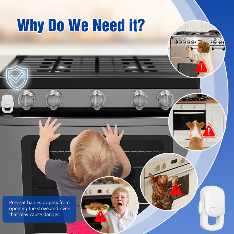 Stove Knob Safety Covers for Child (5 + 1 Pack), Upgraded Universal Size Press Gas Stove Covers with Adhesive, Heat-Resistant Childproof Oven Knob Locks for Kids and Pets (Clear) Clear - BeesActive Australia