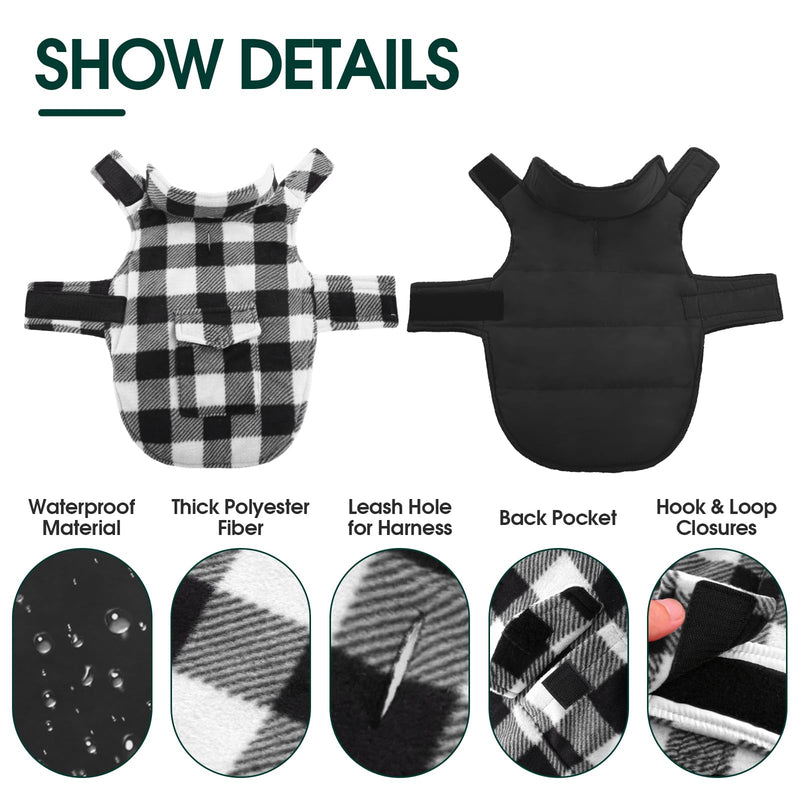 Kuoser Dog Winter Coat, Windproof Dog Fleece Jacket British Style Plaid Cold Weather Dog Vest Coats, Reversible Cozy Warm Dog Clothes Pet Apparel for Large Size Dogs L White - BeesActive Australia