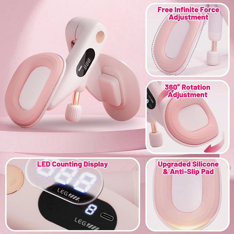 Thigh Master, Adjustable Thigh Trainer & Kegel Exerciser(10-70LB) with Leg Straps, Pelvic Floor Strengthener Devices for Women&Men, LED Counter, Postpartum Recovery, Home Gym Workout Equipment Pink - BeesActive Australia
