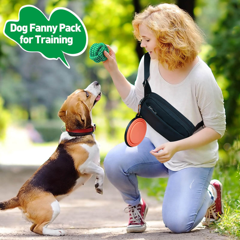 Dog Walking Fanny Pack for Men Women, Treat Pouch for Dog Training, Built In Poop Bag Dispenser, Waist Bag for Hiking, Running, Kibbles Black - BeesActive Australia