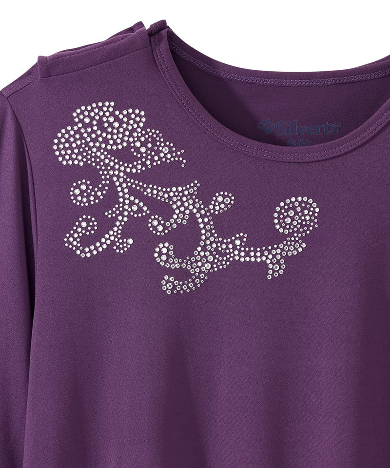 Silverts Women's Adaptive Open Back Long Sleeve Top, Assisted Dressing Medium Eggplant