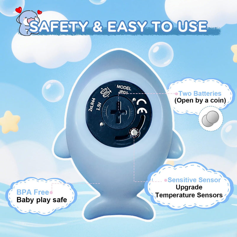 Baby Bath Thermometer Safety, Fahrenheit Instant Read Water Thermometer with LED Display Temperature Warning, Baby Bath Floating Toy for Infant, Newborn Blue Shark - BeesActive Australia