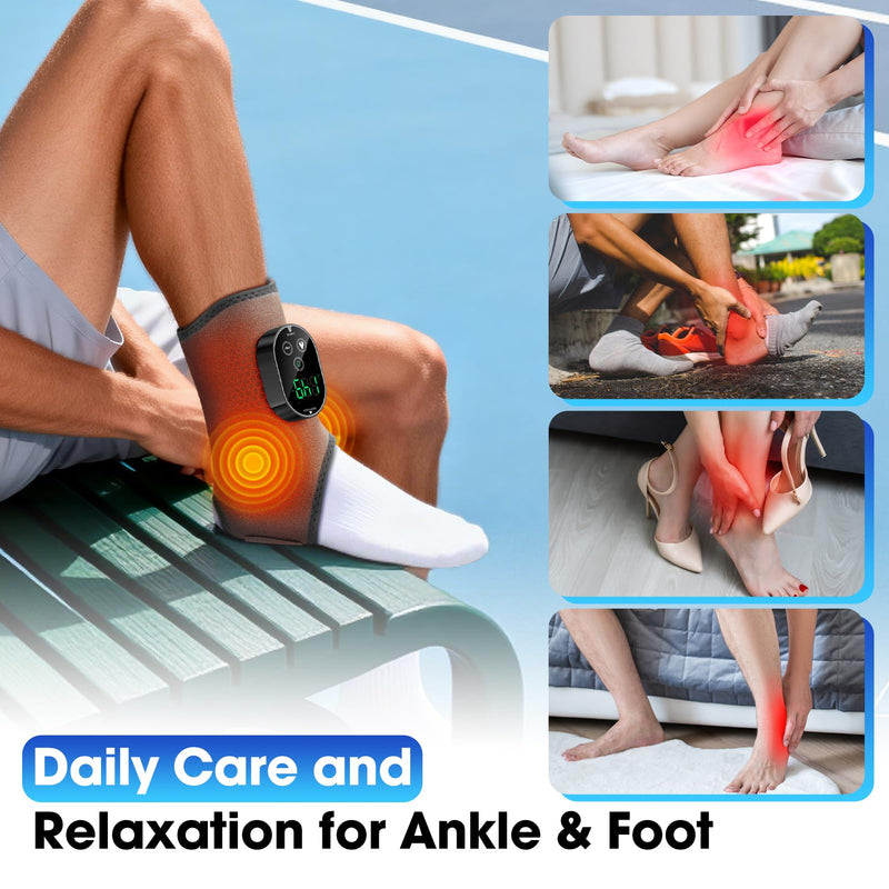 Cordless Ankle Heating Pad, Foot Massager with Heat for Pain Relief, Ankle Massager for Women and Men, Heated Foot Brace Wrap with 6 Heat Levels and 3 Vibration Modes Grey - BeesActive Australia