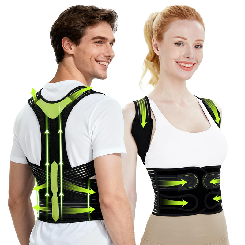 Posture Corrector for Women and Men, Invisible Full Back Support Brace with Enhanced Breathable Mesh, Shoulder Straightener for Back & Neck Pain Relief, Scoliosis & Posture Improvement, Medium Black M (Waist 30.70"-37.79")