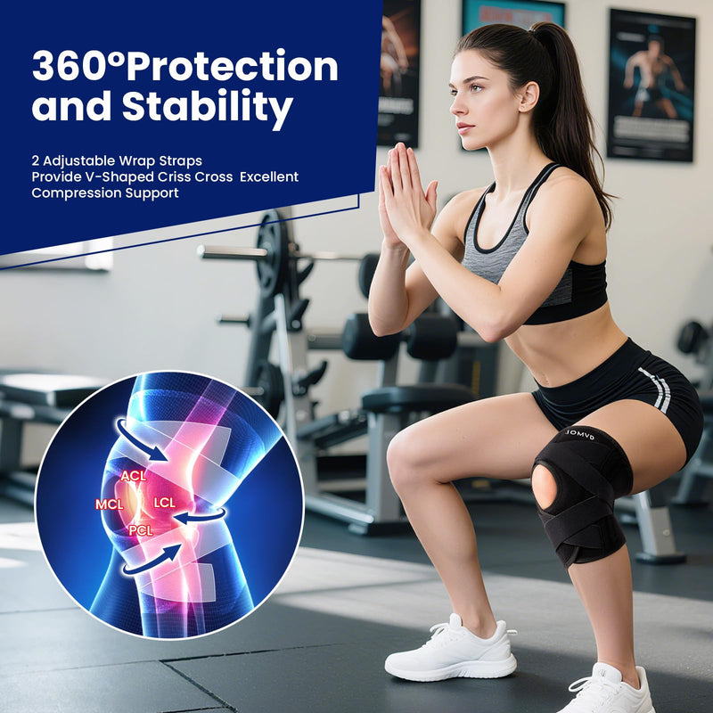 Knee Brace for Knee Pain, Meniscus Tear, Adjustable Knee Support with Side Spring Stabilizers for ACL, MCL, Arthritis, Patella Stability, Knee Pain Relief, Injury Recovery, Women and Men, Medium Black