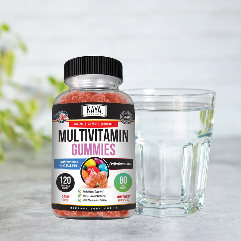 Kaya Naturals Adult Multi Vitamin Gummy, 120 Count, Biotin, Vitamin A, B-12, C & E, Including Zinc, Folic Acid, Strawberry Flavor (120 Gummies) 120 Count (Pack of 1)