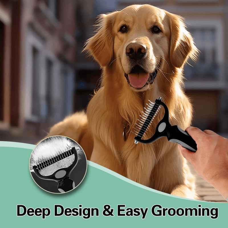 Deshedding Brush - Double-Sided Undercoat Rake for Dogs & Cats - Shedding Comb and Dematting Tool for Grooming, Extra Wide - BeesActive Australia