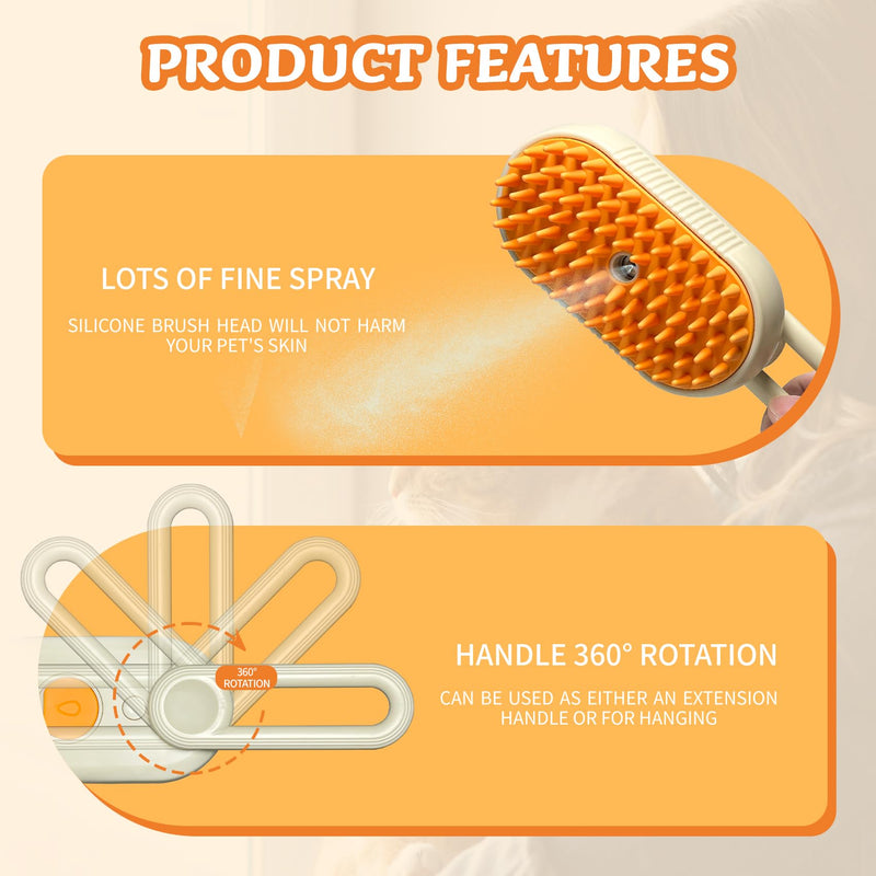 Spray Cat Brush for Shedding - Cat/Dog Steam Brush, Cat Bath Brush, Pet Steam Brush, Cat Brush with Water - Pet Spray Hair Comb, Cat Hair Brush with Steamer (brown) brown - BeesActive Australia