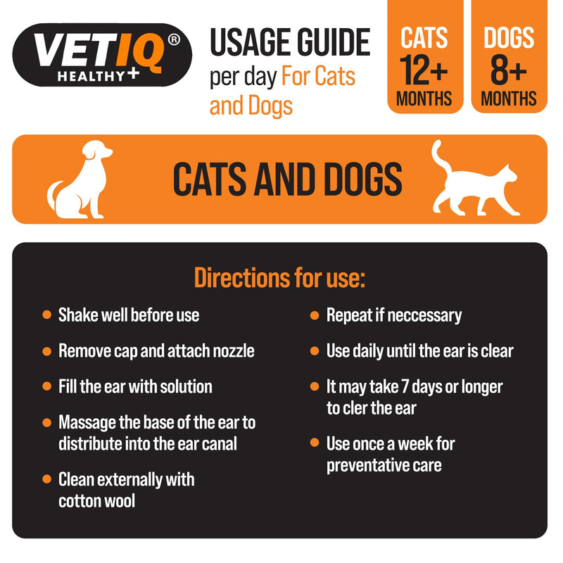 VETIQ Ear Cleaner for Dogs & Cats 150ml, Alcohol-Free Ear Cleaning Solution with Neem Oil & Malic Acid – Helps Remove Wax, Dirt & Odours –50% Extra Fill New screw open twist cap pack of 1
