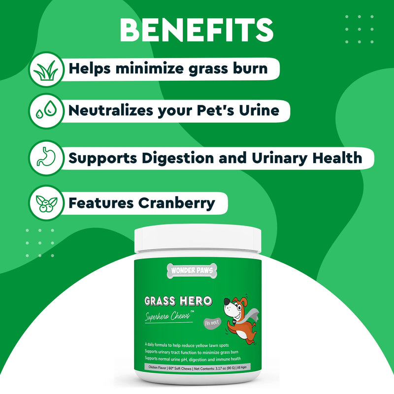 WONDER PAWS Grass Hero Soft Chews Plus Multivitamin Chews - for Dogs Urinary Tract Health, Lawn Care, Immune System Support & Daily Wellness - Grass Hero 60 Chews - Multivitamin 60 Chews