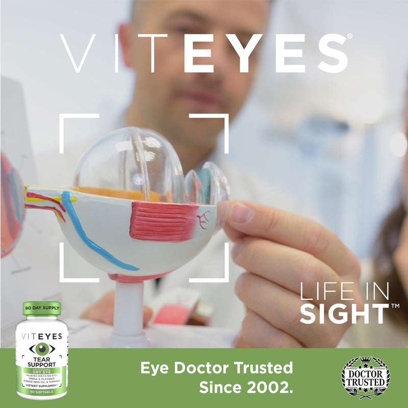 Viteyes Tear Support Eye Soothing Blend, Occasional Dry Eye Supplement, No Eye Drops, Redness Relief, Eye Vitamin, Allergy Support for Itchy Eyes, Omega-3 Fish Oil, 90 Softgels 90 Count (Pack of 1)