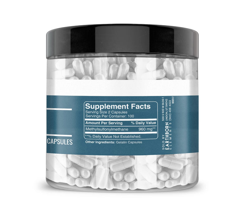 Earthborn Elements Methylsulfonylmethane (MSM) 200 Capsules, Non-GMO, Easy-to-Take Caps 1 Count (Pack of 200) - BeesActive Australia