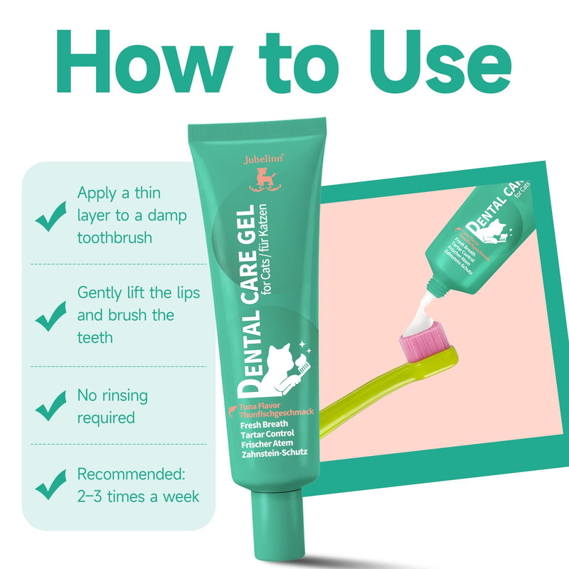 Cat Dental Kit - Tuna-Flavored Cat toothpaste - Freshens Breath, Plaque Removal & Prevents Tartar - with Toothbrush & Finger Brush - Gentle Formula 60ml
