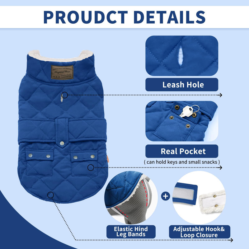 KYEESE Dog Coats Winter Dog Jacket Padded Sherpa Windproof Warm Dog Coats with Leash Hole Dog Clothes X-Large 1# Blue - BeesActive Australia