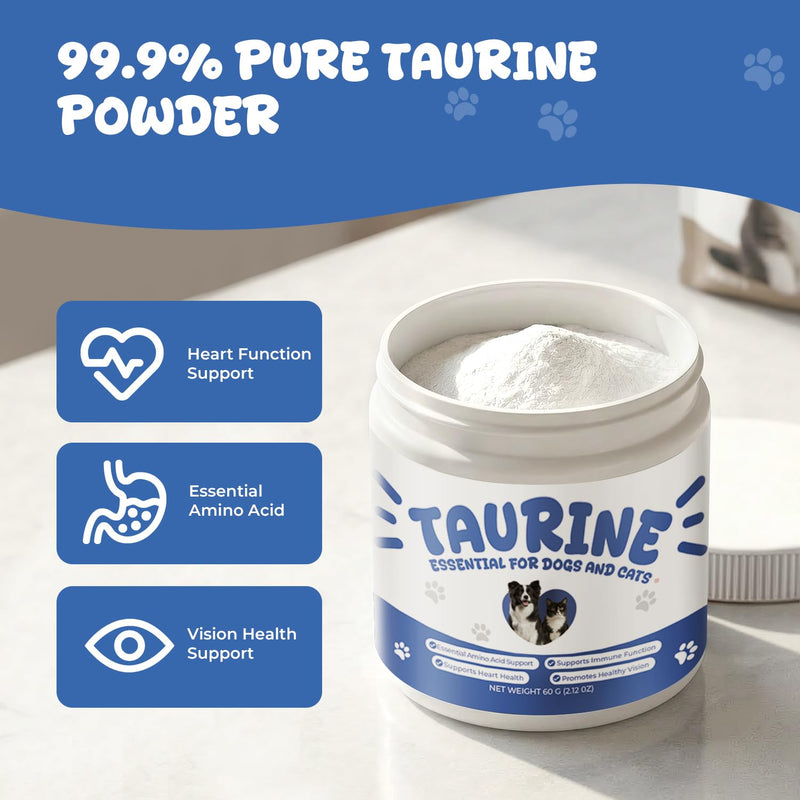 Taurine Powder Supplement for Dogs & Cats, Essential Amino Acid Support for Heart, Vision & Muscle Function, Daily Pet Nutrition Powder, 60 g