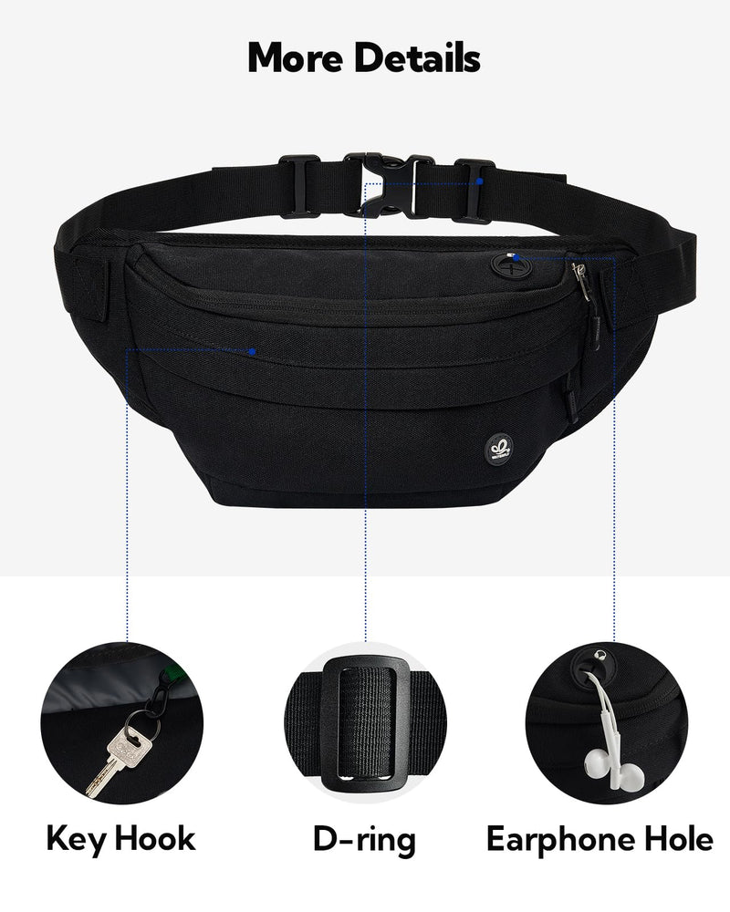WATERFLY Running Belt Fanny Pack: Runner Marathon Jogging Waist Pack Sport Workout Exercise Fitness Phone Holder Belt for Men Women Jogger Slim Waistband Black Large Dark Black - BeesActive Australia