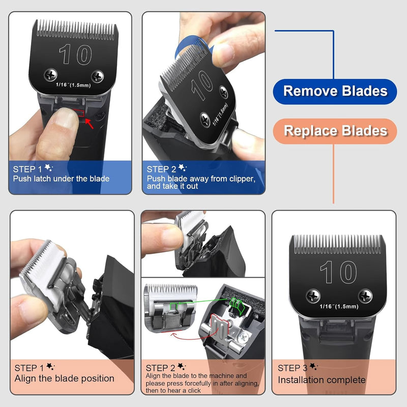 10 Blades Dog Grooming Blades Compatible with Andis/Oster A5/Wahl KM-10 Series Dog Clippers,Detachable Clipper Replacement Blade,Black,Size 10 Blade 1/16" (10#/2PCS) 10#/2pc - BeesActive Australia