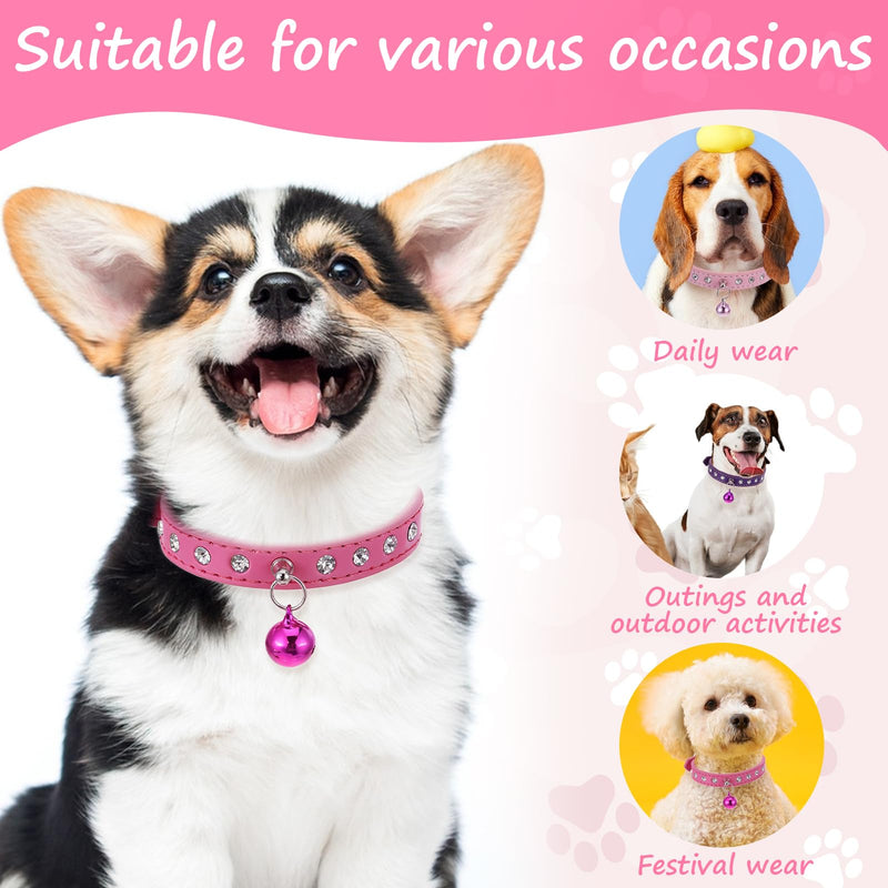 3pcs Rhinestone Dog Collars for Small Dogs Puppy Collar Pink Dog Collar with Bell Small Dog Collar Adjustable Teacup Dog Collar for Small Dogs 3/8 inch Width Xs - BeesActive Australia