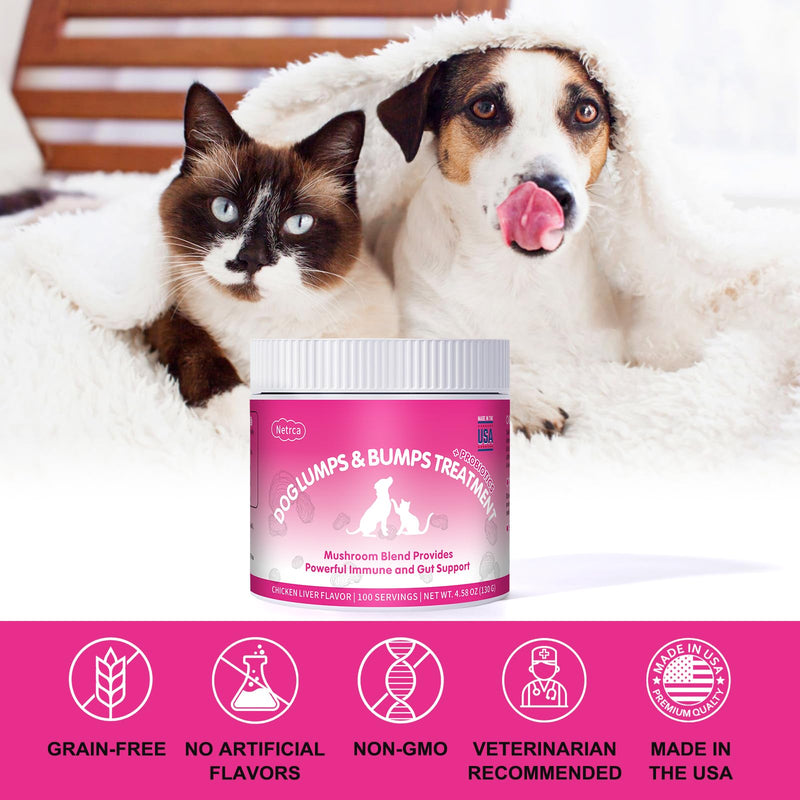 Lipoma Treatment for Dogs – Turkey Tail Mushroom Powder for Lumps & Bumps – 8 Mushroom Blend for Immunity & Gut Support – Natural Dog Probiotic – 4.58 OZ (Chicken Liver Flavor)