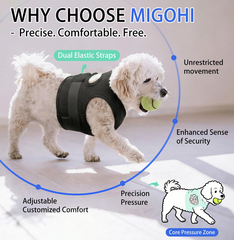 MIGOHI Dog Anxiety Relief Vest, Breathable Calming Shirt for Dogs, Soft Adjustable Pressure Wrap for Thunderstorm, Fireworks, Separation - Anxiety Coat Jacket for Small Dogs Stop Shaking, Black XS X-Small (Chest: 16.9"/43cm)