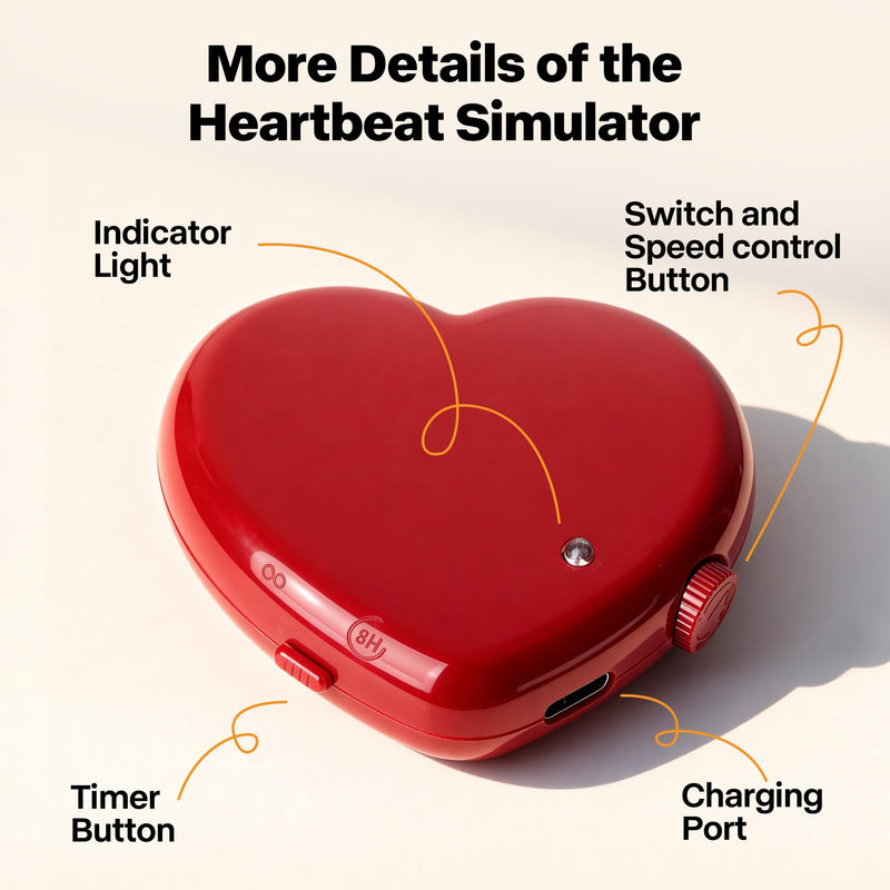 Pet Prime Heartbeat Simulator for Heartbeat Toy - Red Heart Design, Separation Anxiety Relief, 45+ Hour Battery, Timer & Speed Adjustable Adjustable Heartbeat Simulator