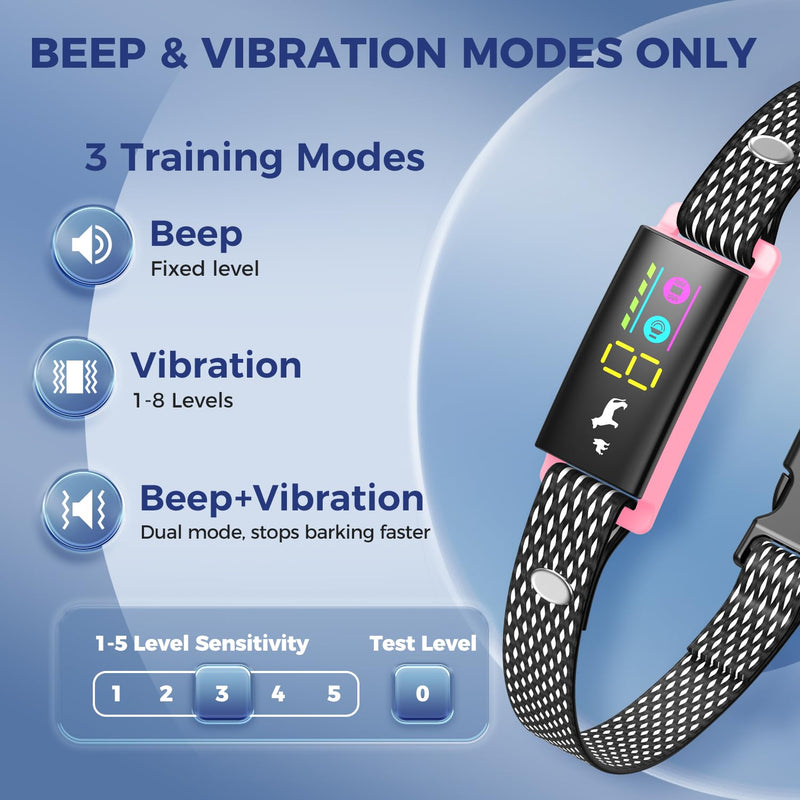 Anti-Bark Collar for Small Dogs, No Shock Bark Collar with Beep & Vibration, 1-5 Sensitivities Adjustable, Rechargeable Barking Collar, IP67 Waterproof - Humane Bark Collars, Peach Pink - BeesActive Australia