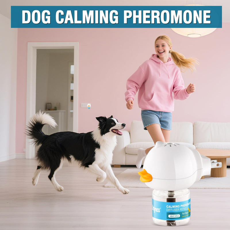Dog Calming Pheromone Diffuser 4-In-1 Appeasing Pet Pheromone Calming Diffuser Kit (Plug in + 3 Pack 48ml Refill) for Anxiety Relief, Reduce Barking, Aggression & Stress, 90 Day Supply (Tasteless) A