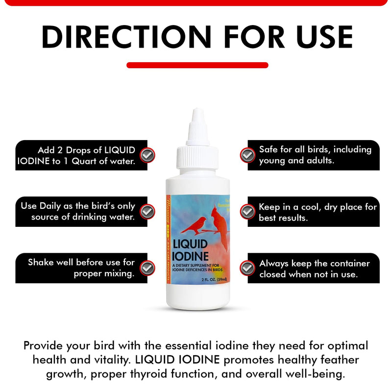 Morning Bird Liquid Iodine for Birds 2 fl oz – Iodine Mineral Supplement – Supports Feather Growth, Molting, Energy & Healthy Thyroid Function – Easy-to-Use Drops