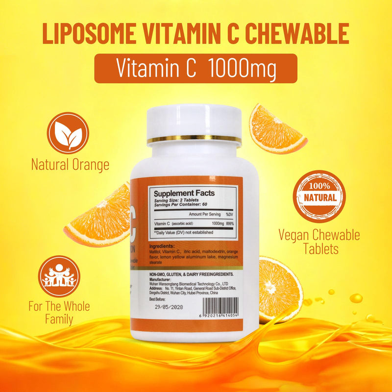 Liposomal Vitamin C Chewable Tablets, 60 Ct | 1000mg, High-Absorption, Fat-Soluble, Immune & Antioxidant, Daily Wellness & On-The-Go